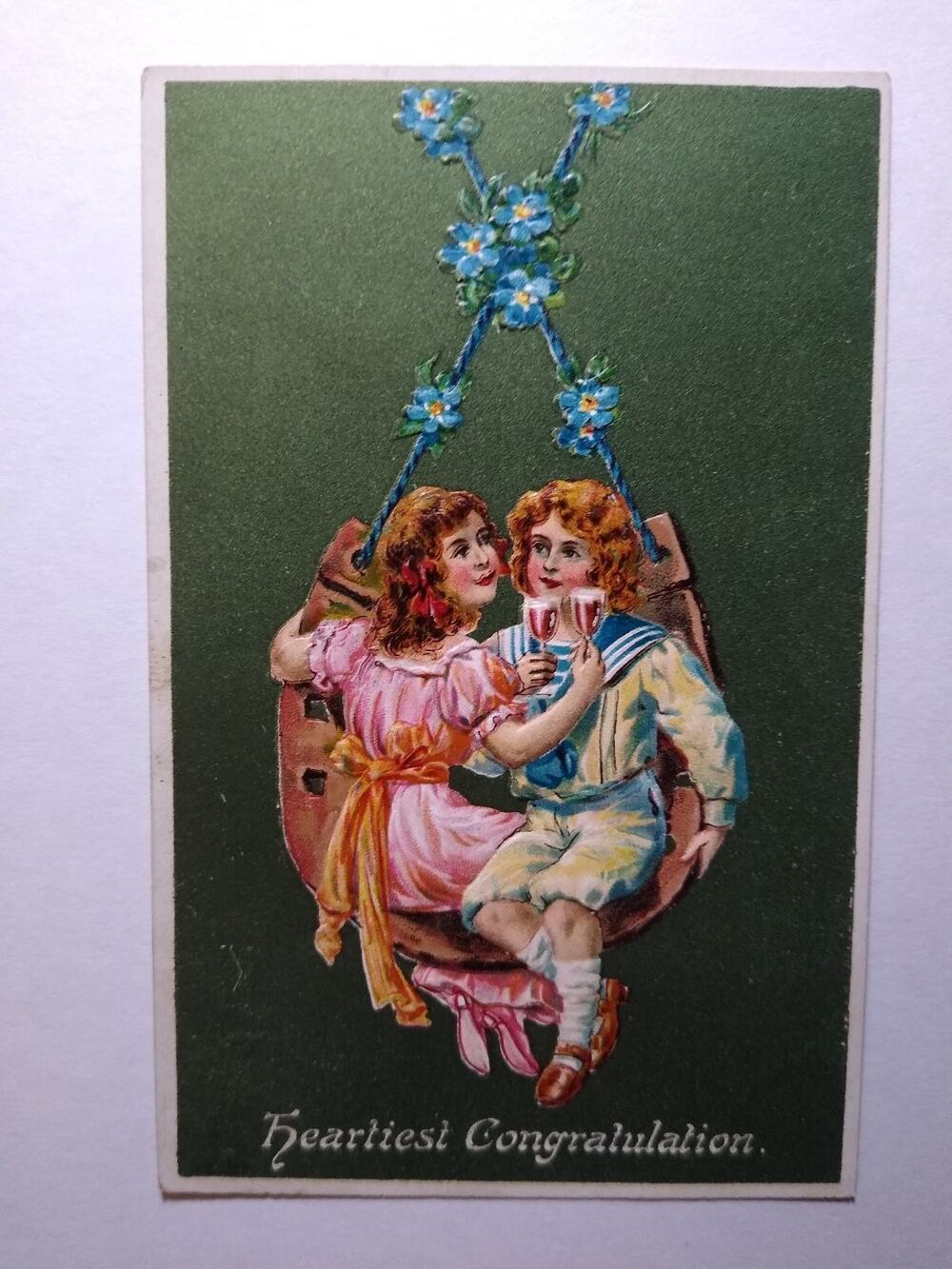 Vintage Embossed Children Horseshoe Toast Forget-Me-Nots Postcard Germany